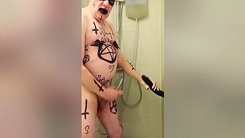 Satan slave takes an enema on Satan's orders