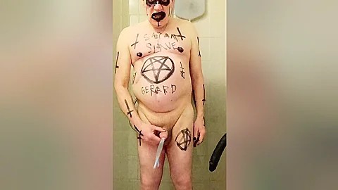 Satan slave poses his own shit feet